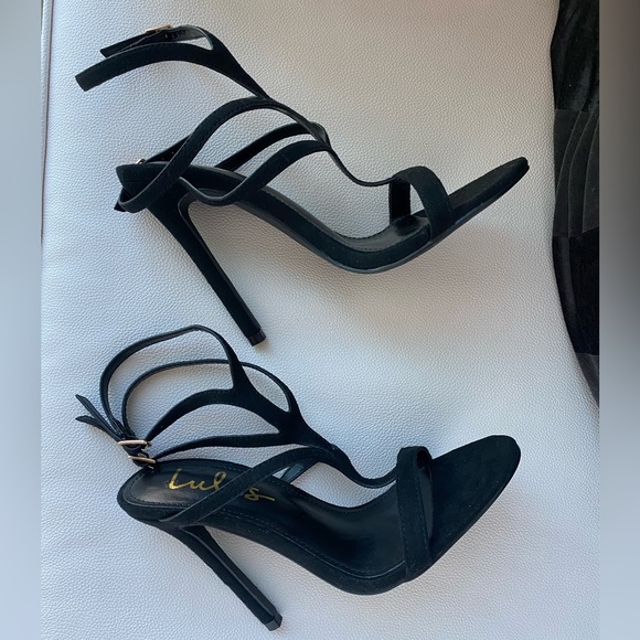 NWOT Lulu’s Bisty Black Suede Ankle Strap High Heel Sandals size 6 - Picture 5 of 9